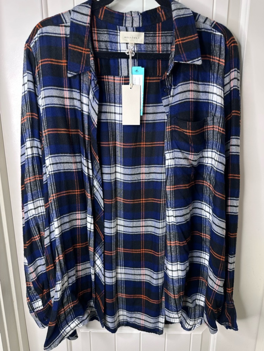 NWT Mello Day Navy Plaid Button-Down Shirt